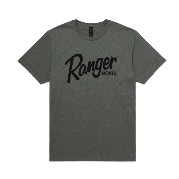 Image of the Ranger Classic Men's SS Military Green with black Ranger Boats logo on the front