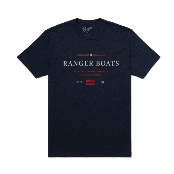 Image of the Ranger Unisex SS Tee Midnight Navy with white Ranger Boats logo on the front