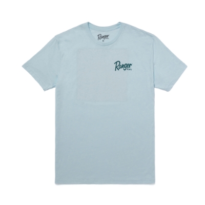 Ranger Unisex SS Tee Ice Blue Front Image on the Ranger Unisex SS Tee Ice Blue with Ranger Boats logo on the left chest