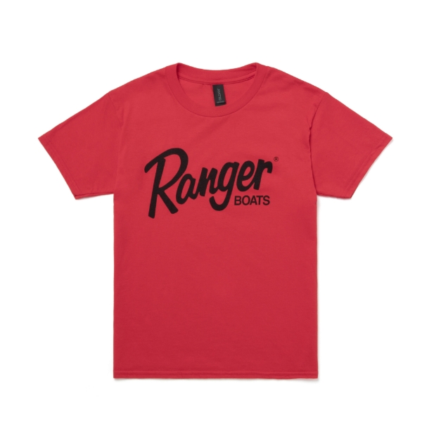 Image of the Ranger Classic Youth SS Red with black Ranger Boats logo on the front