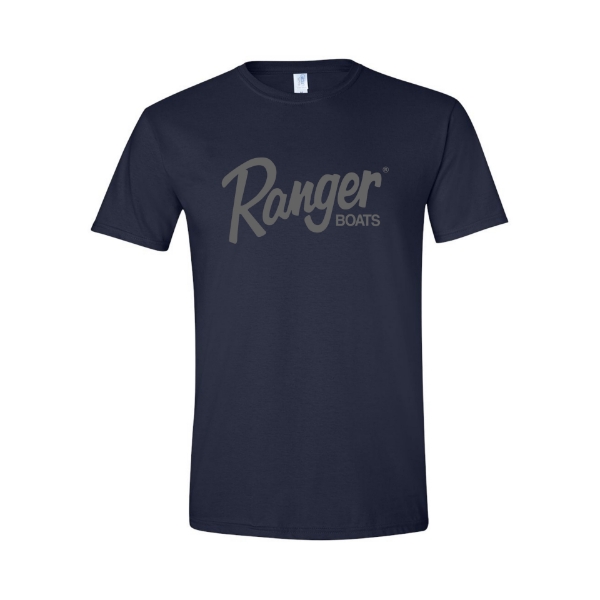 Image of the Ranger Classic Men's SS Navy Tee with Ranger Boats logo on the front