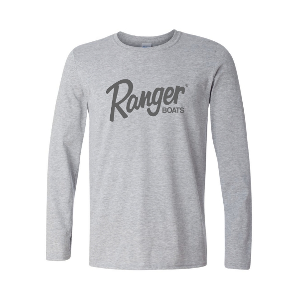 Image of the Ranger Classic Men's LS Grey Tee with Ranger Boats logo on the front