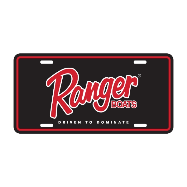 Image of the Ranger License Plate with red Ranger Boats logo