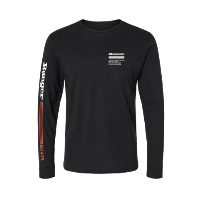 Ranger Unisex Black LS Tee Image of the Ranger Unisex Black LS Tee with white Ranger logo on the left chest and right sleeve