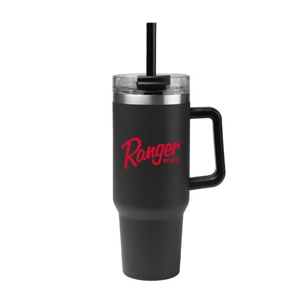 Image of the Ranger Black 40oz Tumbler with red Ranger Boats logo