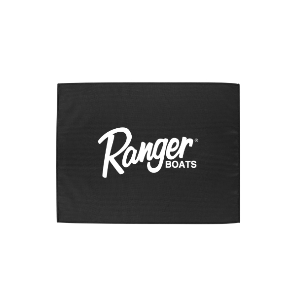 Image of the Ranger Black Microfiber Rally Towel with white Ranger Boats logo