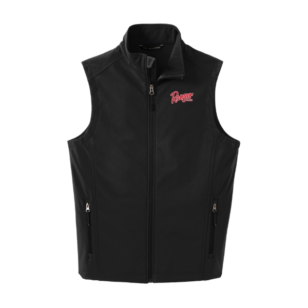 Front product image of the Ranger Softshell Vest with red Ranger Boats logo embroidered on the left chest