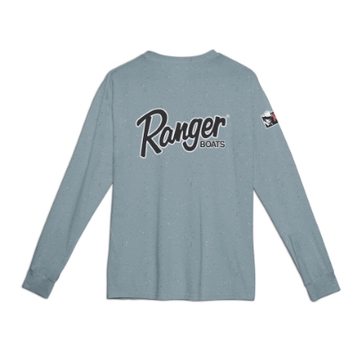 Ranger longsleeve performance - spray indigo Front image of the Ranger Spray Indigo Performance Longsleeve with Ranger  logo on the left chest, left sleeve and Ranger cup on the right sleeve