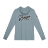 Image of the Ranger Spray Indigo Hooded Performance Longsleeve with black Ranger Boats logo on the back