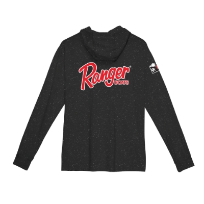 Ranger longsleeve performance hoodie - spray stealth Front image of the Ranger Spray Stealth Hooded Performance Longsleeve with Ranger logo on the left chest, left sleeve and Ranger Cup on the right sleeve