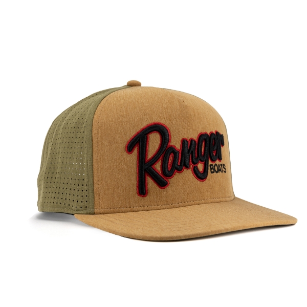 Left view image of the Heather Brown Hat with Ranger Boats logo on the front