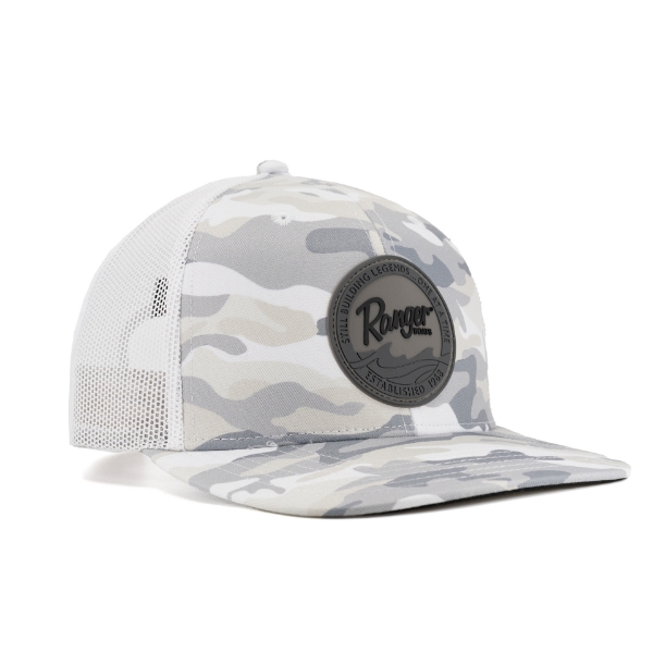 Right view image of the White Camo Hat with Ranger Boats logo on the front