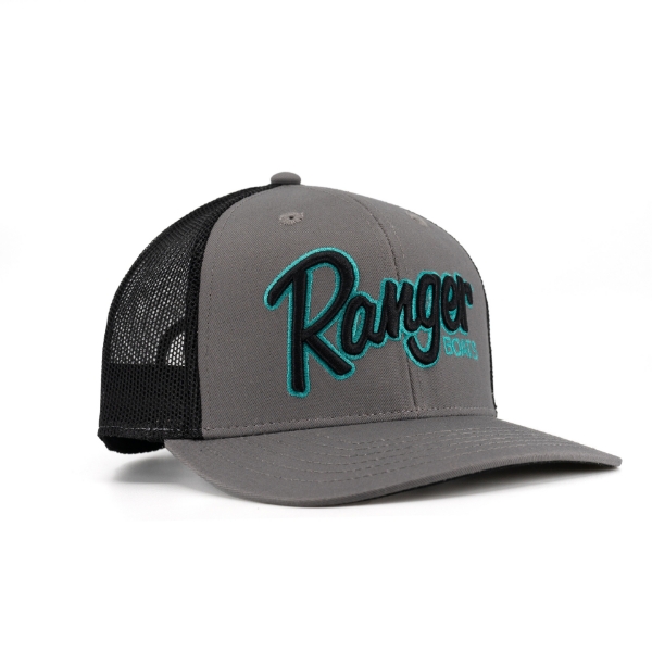 Right  view image of the Teal Outline Hat with Ranger Boats logo on the front