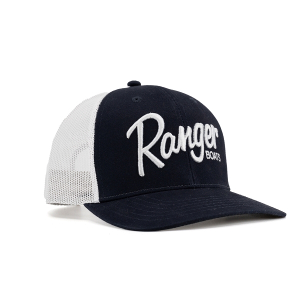 Right view image of the Navy Logo Hat with white Ranger Boats logo on the front