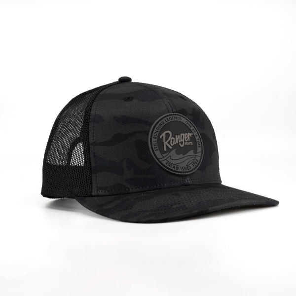 Right view image of the Black Camo Hat with Ranger Boats logo on the front