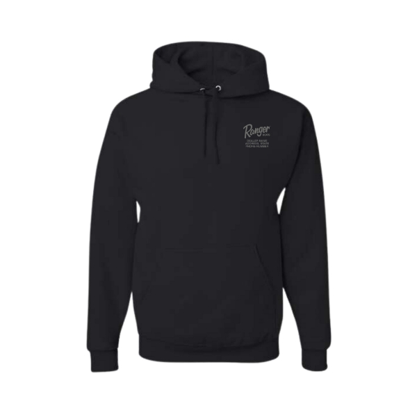 Front image of the Dealer Co-Brand Black Hoodie with Ranger Boats logo on the left chest