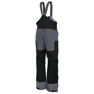 Ranger Bass Pro Shops HPR Bibs - Front View Front view of Ranger Bass Pro Shops HPR Bibs in black and gray with zippered chest pocket and adjustable shoulder straps.