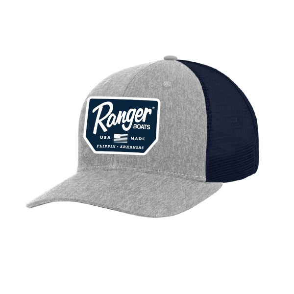 Heather gray and navy Ranger Boats cap with front patch logo