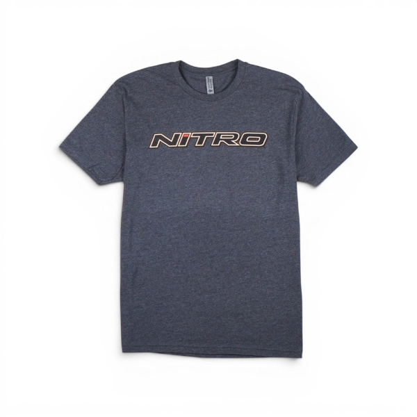 Dark heather grey Nitro t-shirt with bold Nitro logo graphic across the chest, featuring a soft casual fit and classic short sleeve crew neck design