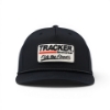 Black Richardson performance hat front view with Tracker logo patch, structured crown, and curved bill athletic cap design