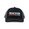 Front view of black Tracker Boats Richardson hat with structured crown and embroidered logo