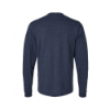 Back view of a heather denim long sleeve shirt