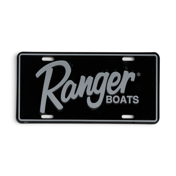 Black license plate with Ranger Boats text