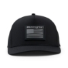 Direct front shot of Black Mesh Hat with Ranger text above an all-black American flag