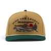 Centered front view of Fish the Legacy Hat showing boat illustration